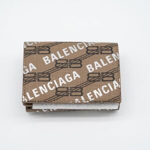 BALENCIAGA Tri-Fold Wallet Brown BB Monogram Leather